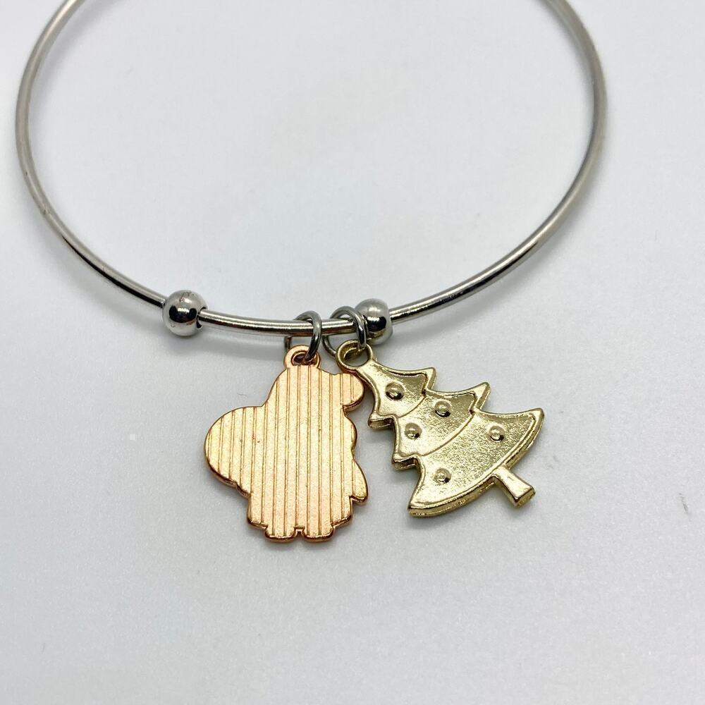 Bangle Charm Bracelet Santa Claus Christmas Tree Silver Tone - Picture 4 of 6